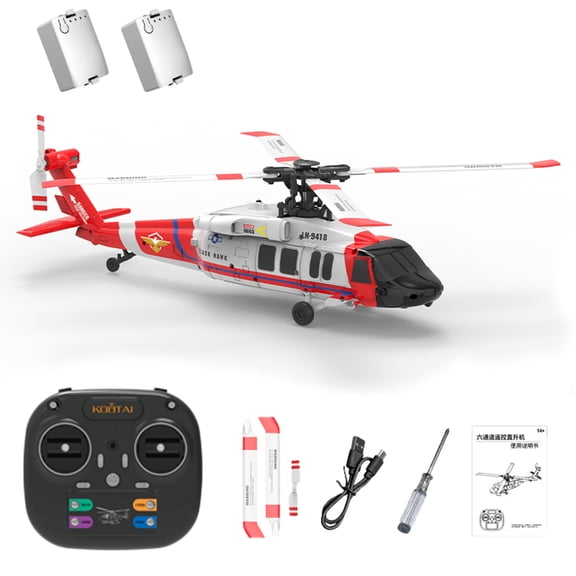 K200 Black Hawk 6-Channel RC Helicopter Simulation Aerobatic RTF Brushless Motor Aircraft with Optical Flow Positioning and 3D Stunt Inverted Flight Model for Beginner( Red / 2 Battery )