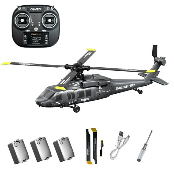 K200 UH-60 One-Key Inverted Flight RC Helicopter with 6-Axis Gyro, 2.4G 6CH Simulation Blackhawk Aerobatic RC Helicopter with Altitude Hold & Optical Flow Positioning for Enthusiasts - RTF