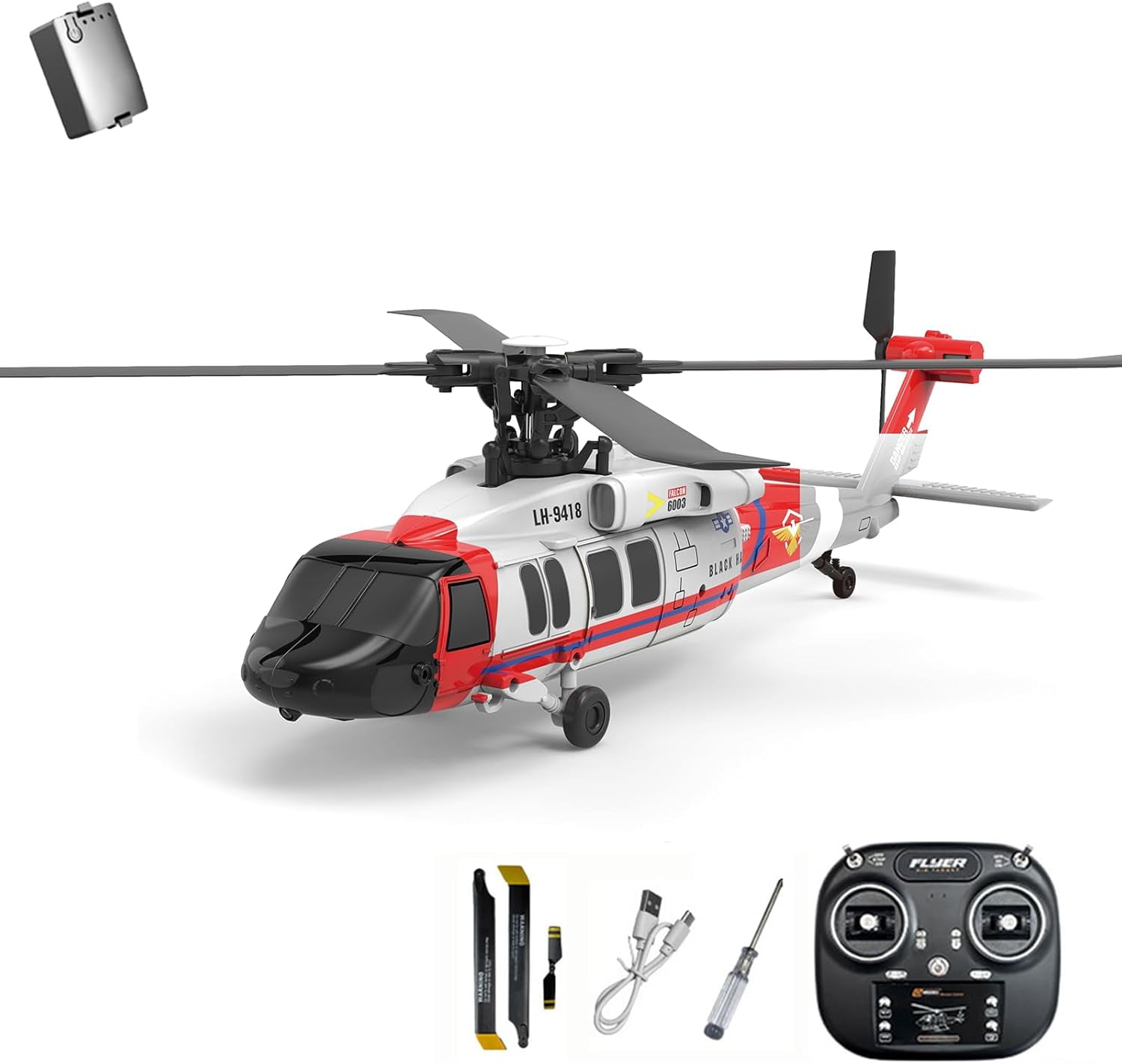 K200 UH-60 RC Helicopter for Adults, 2.4GHz 6CH Brushless Remote Control Military Helicopter, 6-Axis Gyroscope RC Airplane with 3-Speed Mod, Altitude Hold & Optical Flow Positioning - 1 Battery
