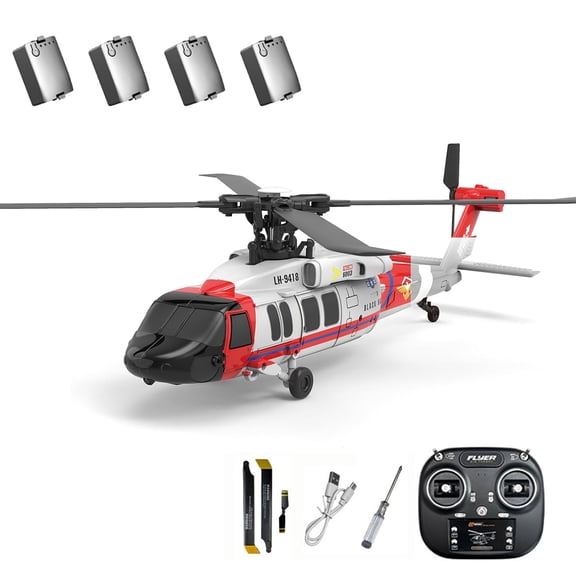 K200 UH-60 RC Helicopter for Adults, 2.4GHz 6CH Brushless Remote Control Military Helicopter, 6-Axis Gyroscope RC Airplane with 3-Speed Mod, Altitude Hold & Optical Flow Positioning - 4 Battery