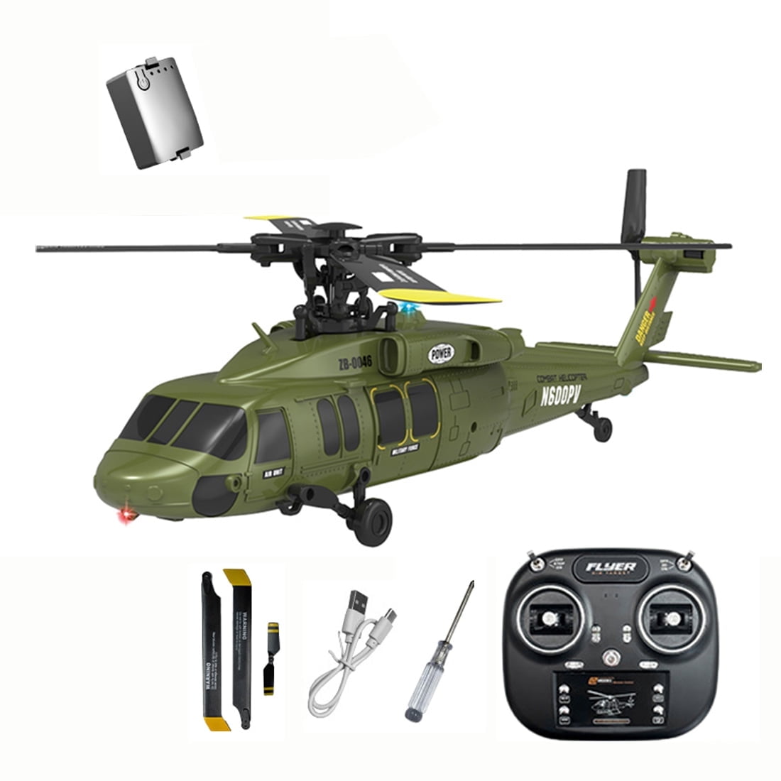 K2000 UH-60 Blackhawk RC Helicopter, 2.4GHz 6 Axis Gyroscope RC Military Helicopter, 6CH RC Aircraft with 3 Speed Mod, Altitude Hold & Optical Flow Positioning for Adults