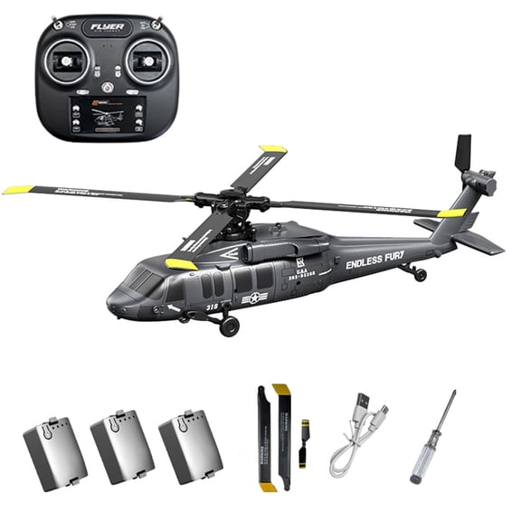 K2000 UH-60 RC Helicopter for Adults, 2.4GHz 6CH Brushless Remote Control Military Helicopter, 6-Axis Gyroscope RC Airplane with 3-Speed Mod, Altitude Hold & Optical Flow Positioning - 3 Battery
