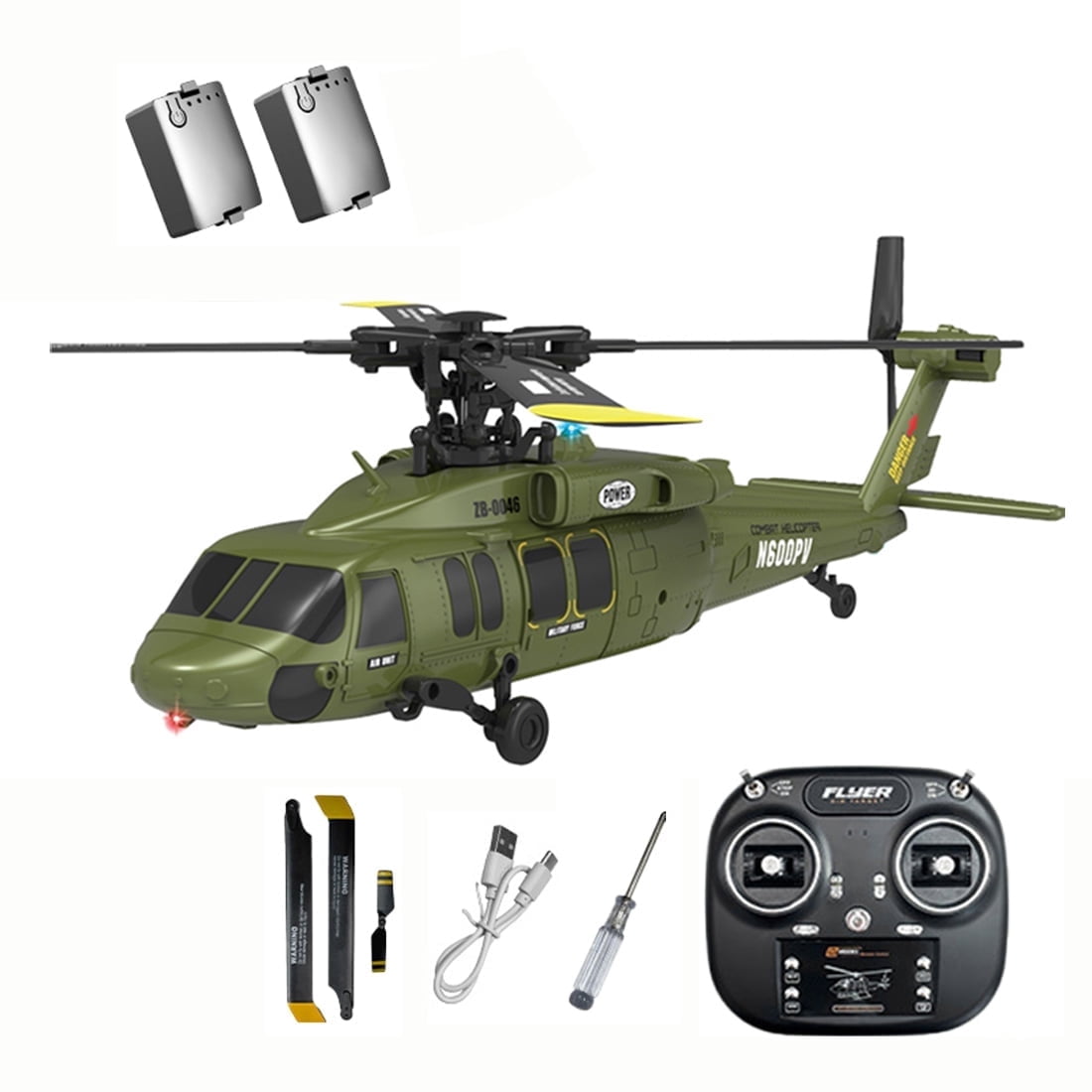 K2000 UH-60 RC Helicopter for Adults, 2.4GHz 6CH Brushless Remote Control Military Helicopter, 6-Axis Gyroscope RC Airplane with 3-Speed Mod, Altitude Hold & Optical Flow Positioning - 2 Battery