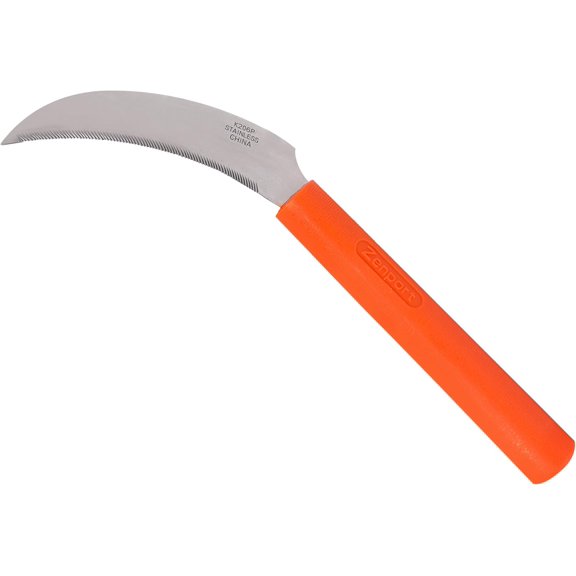 K206P Stainless Steel Sickle, A+ Grade, Plastic Handle, 4.3-Inch Blade , Orange