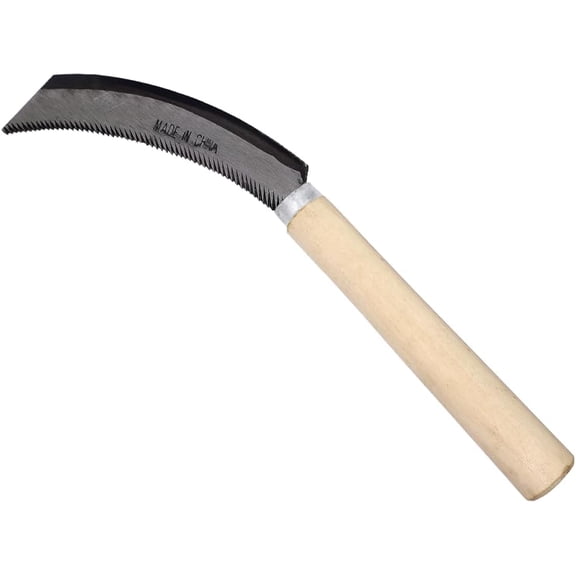 K207 Harvest Sickle, Wooden Handle, Serrated with Straight End, 5-Inch Blade