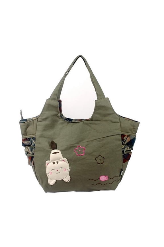 K254-COFFEE Pretty Cat Canvas Shoulder Bag / Swingpack / Travel Bag