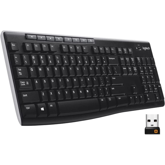 K270 Wireless Keyboard for Windows, 2.4 GHz Wireless, Full-Size, Number Pad, 8 Multimedia Keys, 2-Year Battery Life, Compatible with PC, Laptop, Black