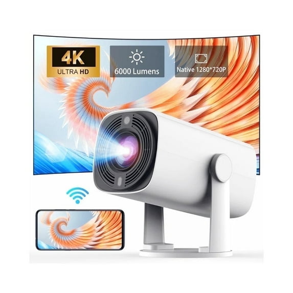 Oilsky K2N Mini Portable Projector 4K 1080P Support with 180°Adjustable Stand, Mini Projector Smart for Movie Projection Compatible with PC,Phone- White