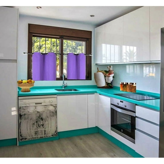 K30 2 Panels Lilac thermal short curtain blackout 100% privacy for kitchen bathroom decor with grommets top size 28" wide X 36" length each panel