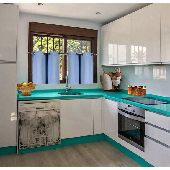 K30 2 Panels Slate Blue thermal short curtain blackout 100% privacy for kitchen bathroom decor with grommets top size 28" wide X 36" length each panel