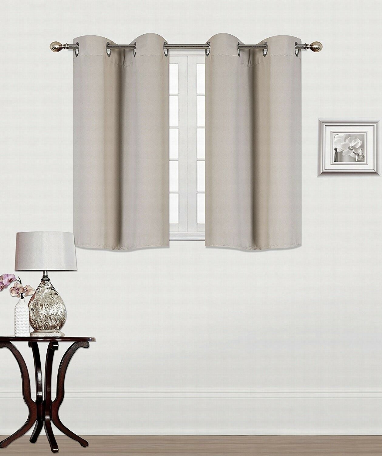 (K30) Ivory Stone 2 Panel Silver Grommets Window Curtain 3 Layered Thermal Heavy Thick Insulated Blackout Drape Treatment Size 30" Wide X 36" Length
