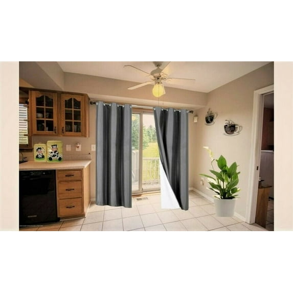 Lined Blackout Large Window Curtain for Bedroom NOA 1 Panel Charcoal , 95" Length 100% Light Sun Blocking Top Grommet