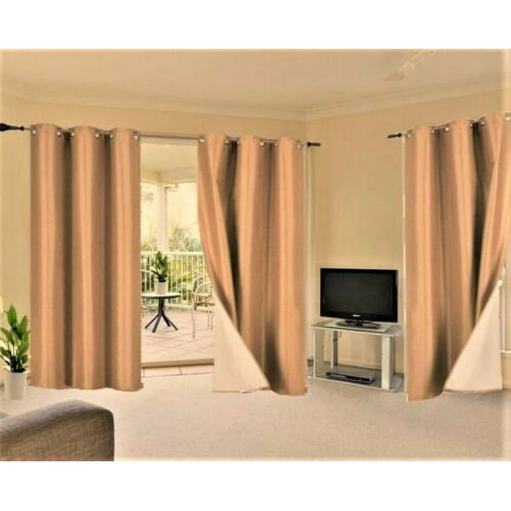K34 1 Panel with white Lined Blackout Light Blocking Window Curtain Drapes Silver Grommets Gold solid color 84" Length for bedroom Décor