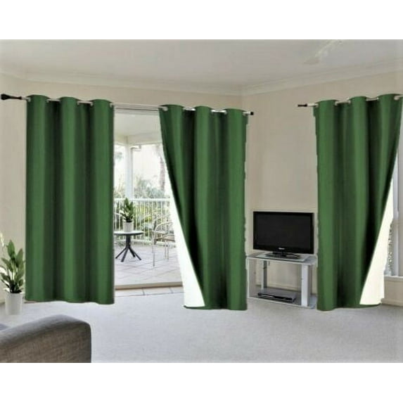 K34 1 Panel with white Lined Blackout Light Blocking Window Curtain Drapes Silver Grommets Hunter Green solid color 84" Length for bedroom Décor