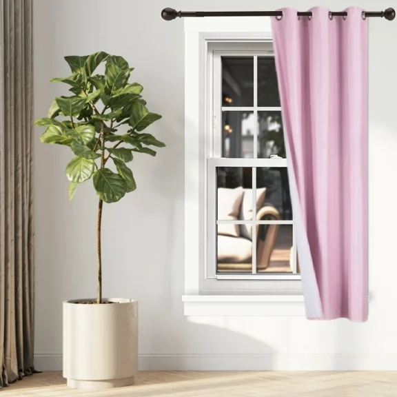 Gorgeous Home Linen K34 1 Panel with white Lined Blackout Window Curtain Silver Grommets Pink 63" Length