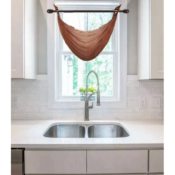 Gorgeous Home Linen K36 Coffee 1-PC Solid Voile Sheer Waterfall Valance Window Treatment With 2 Grommets On Top 30in x16in