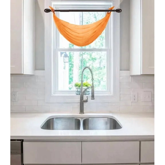 Gorgeous Home Linen K36 Orange 1-PC Solid Voile Sheer Waterfall Valance Window Treatment With 2 Grommets On Top 30in x16in