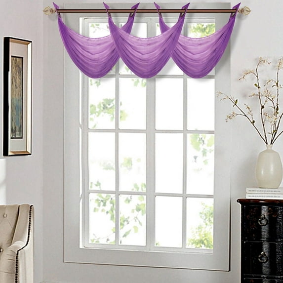 K36 PLUM 1-PC Solid Voile Sheer WATERFALL Valance Window Treatment With 2 Grommets On Top 30"in Wide X 16"in Length