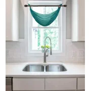 Gorgeous Home Linen K36 Slate Green 1-PC Solid Voile Sheer Waterfall Valance Window Treatment With 2 Grommets On Top 30in x16in
