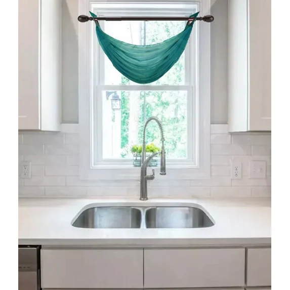 Gorgeous Home Linen K36 Slate Green 1-PC Solid Voile Sheer Waterfall Valance Window Treatment With 2 Grommets On Top 30in x16in