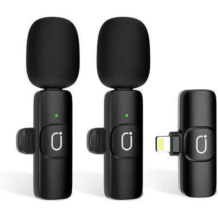 K37 Wireless Lavalier Microphone for iPhone, 2 Packs Cordless Lapel Mics, Mini Microphones Recording Mic for Live Stream, Plug-Play/Noise Reduction / 10H for Podcast Vlog YouTube