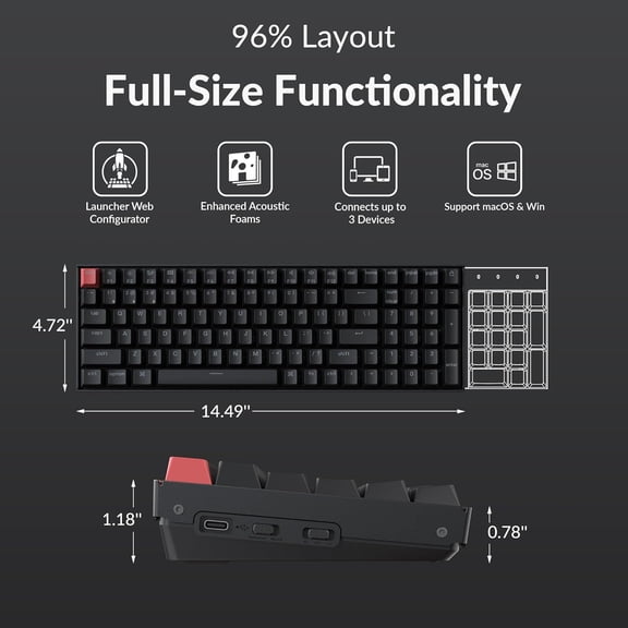 K4 96% Layout QMK Wireless and Wired Options Mechanical Keyboard, White Backlight Super Brown Switch, Paired with Shine-Through Double-Shot PBT Keycaps for Mac Windows-Version 3