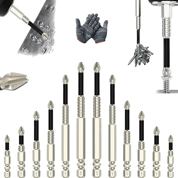 K5 Anti Slip Bit, High Magnetic Screwdriver Drill Bit Set, 2025 New Upgrade Anti Slip Ph2 Impact Driver Set, Alloy Steel Materia Impact Resistant Bits for Home Diy Professional Use (12)