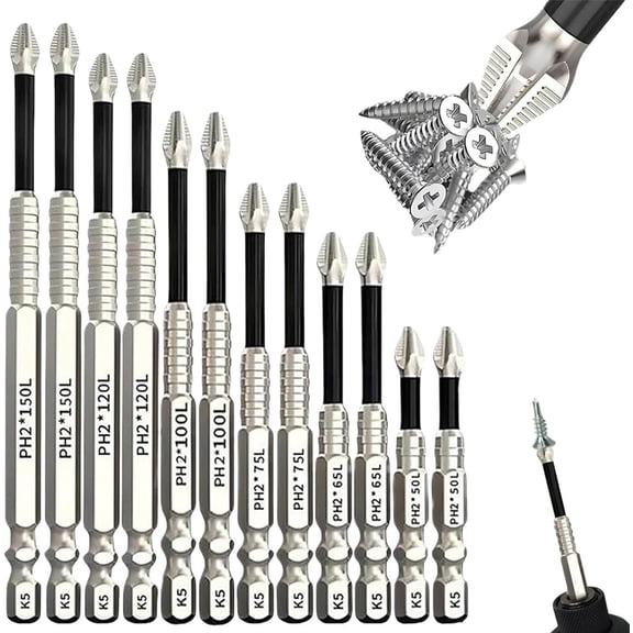 K5 Anti Slip Bit, K5 Impact Resistant Non Slip Bit, High Magnetic Screwdriver DrillBit Set, Upgraded Anti-Slip Screwdriver Bits Set, 50 65 75 100 120 150mm (2set)
