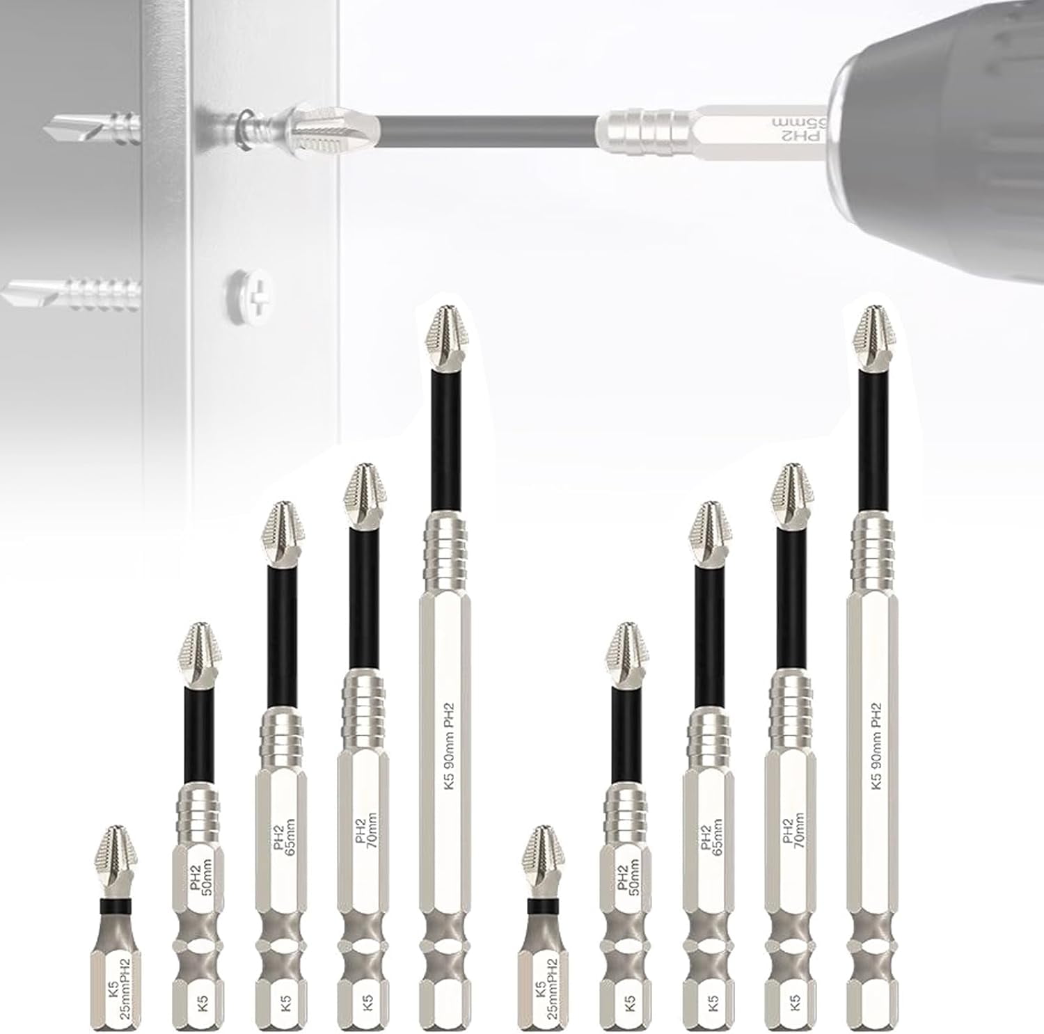 K5 Anti Slip Bit - K5 Impact Resistant Non Slip Bit, K5Non Slip Cross Industrial Screwdriver, Magnetic Bits For Impact Driver, 5Pcs/1set