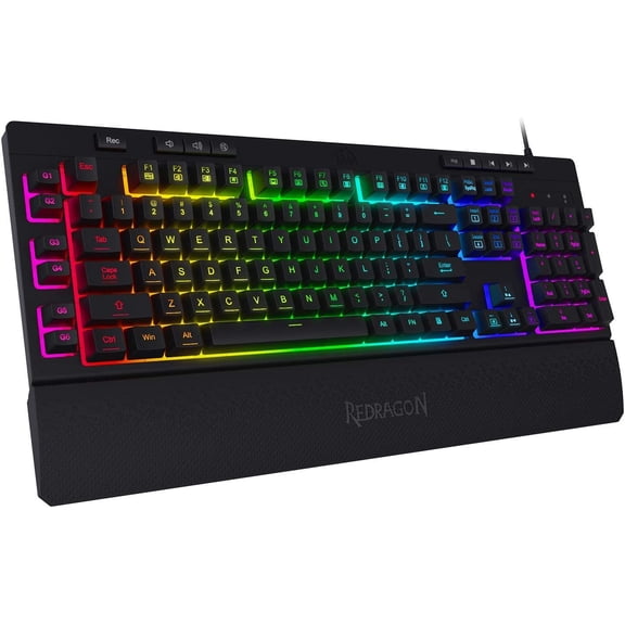 K512 Shiva RGB Backlit Membrane Gaming Keyboard with Multimedia Keys, Linear Mechanical-Feel Switch, 6 Extra On-Board Macro Dedicated Media Control, Detachable Wrist Rest