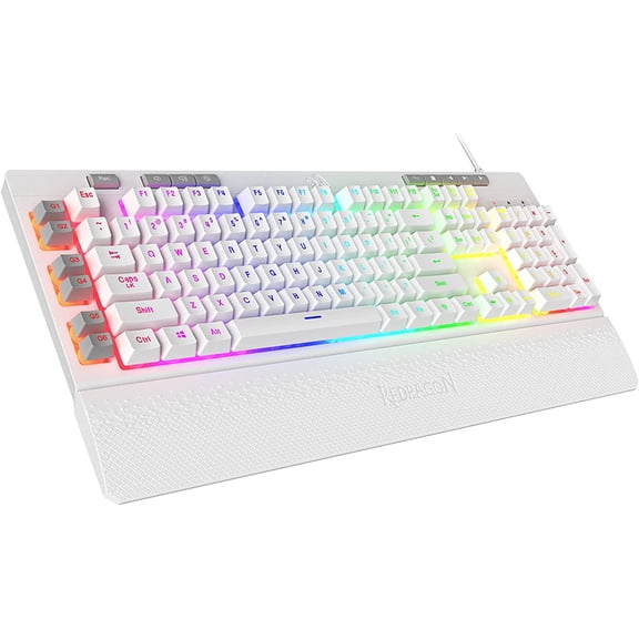 K512 Shiva RGB Backlit Membrane Gaming Keyboard with Multimedia Keys, Linear Mechanical-Feel Switch, 6 Extra On-Board Macro Keys, Dedicated Media Control, Detachable Wrist Rest, White