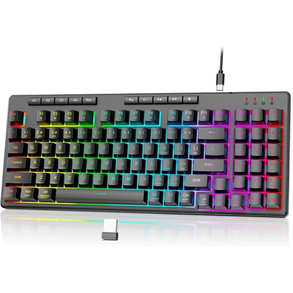 K517 Pro Gaming Keyboard, RGB Backlit, Tri-Mode BT/2.4GHz/USB-C, Mechanical Feel 94 Computer Keyboard with 4 Macro , Number Pad, 4000mAh for Win/