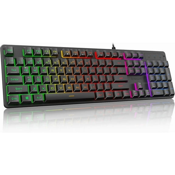 K521 Upgrade Rainbow LED Gaming Keyboard, 104 Keys Wired Mechanical Feeling Keyboard with Multimedia Keys, One-Touch Backlit, Anti-Ghosting, Compatible with PC, Mac, PS4/5, Xbox