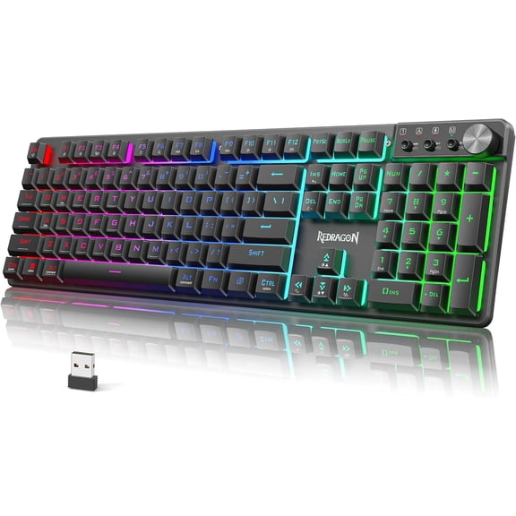 K521WL Wireless Gaming Keyboard with Knob, Tri-Mode BT/2.4G/USB-C RGB Mechanical Feeling Keyboard with Multimedia Keys, 4000mAh Battery, Anti-Ghosting, Compatible with PC - Upgrade