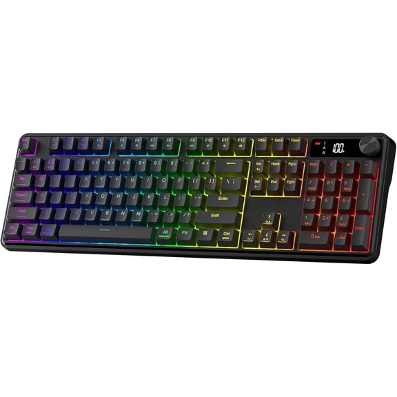 K526 PRO RGB Membrane Gaming Keyboard, LED Screen & Knob | See , Mode & Time at a Glance, 0-Delay Tri-Mode, - Backlit & Media Adjust, 26-Key Anti- for Combo-Strike
