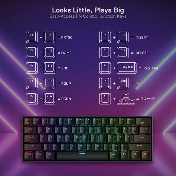 K530 Pro Draconic 60% Wireless RGB Mechanical Keyboard, BT/2.4Ghz/Wired 3-Mode 61 Keys Compact Gaming Keyboard w/Hot-Swap Socket, Free-Mod Plate Mounted PCB & Clicky Blue Switch