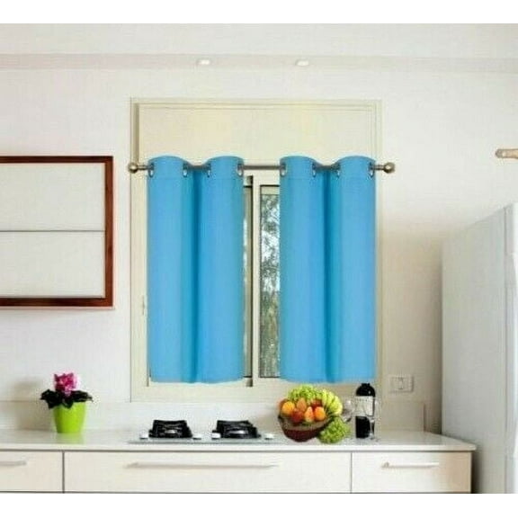 K54 Thermal Panel Aqua Blue solid color 1 Panel Grommets Kitchen Tier Window Curtain 3 Layered Thermal Heavy Thick Insulated Blackout Drape Treatment Size 28" Wide X 54" Length