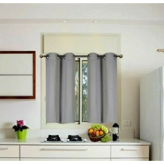K54 Thermal Panel Silver Grey solid color 1 Panel Grommets KITCHEN TIER Window Curtain 3 Layered Thermal Heavy Thick Insulated Blackout Drape Treatment Size 28" Wide X 54" Length