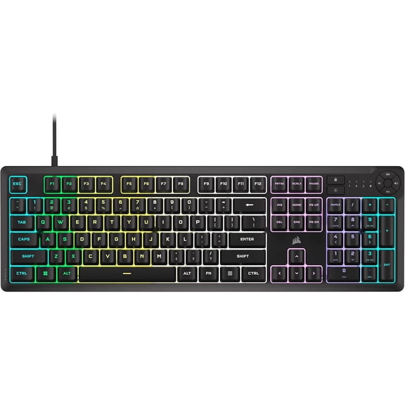 K55 CORE RGB Membrane Wired Gaming Keyboard QWERTY US Layout Quiet, Responsive Switches Spill Resistance Ten-Zone RGB Media Keys iCUE Compatible PC, Mac Black