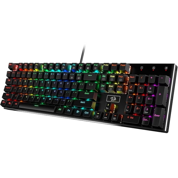 K556 RGB LED Backlit Wired Mechanical Gaming Keyboard, 104  Hot-Swap Mechanical Keyboard w/ Base, Upgraded Socket and Noise Absorbing Foams, Quiet Linear Red