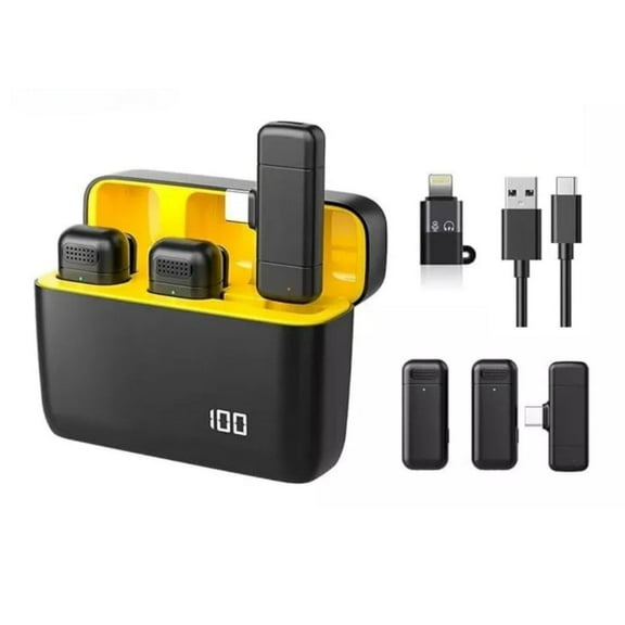 K6 Wireless Lavalier Microphone One Drag Two Digital Display Lavalier Wireless Microphone 2.4G Wireless Intelligent Noise Cancellation Ear Return Monitor Android/Apple Universal Type-C+Lightning