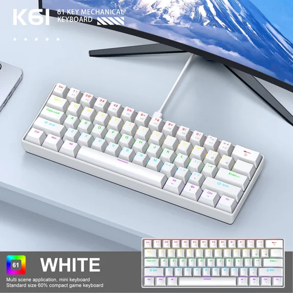 K61 61-keys Wired Mechanical Keyboard,Type-C Interface,Desktop Computers, Laptops