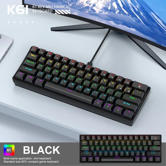K61 61-keys Wired Mechanical Keyboard,Type-C Interface,Desktop Computers, Laptops