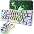 thumbnail image 1 of K61 UK Layout RGB 60% Gaming Keyboard Mouse Set Wired 62 Keys Mini Portable Keyboard 7 RGB LED Backlit 19 key Anti-ghosting + 2400 DPI Ultralight Gaming Mouse Honeycomb Shell +Mouse Pad -White, 1 of 1