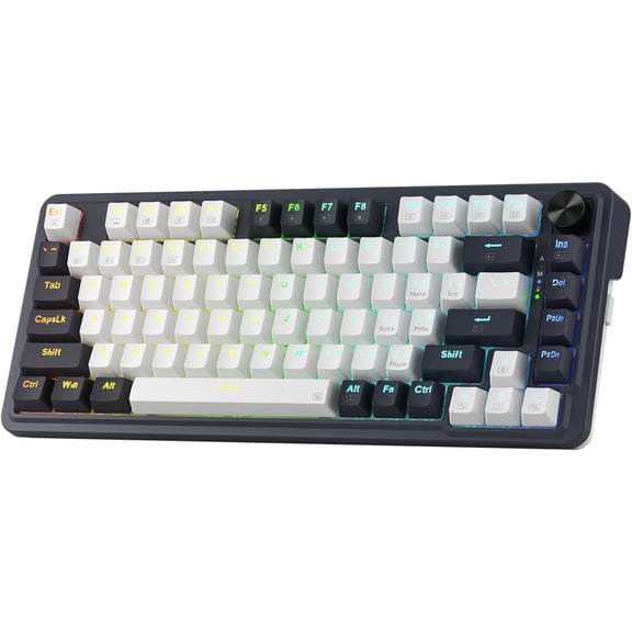 K673 PRO 75% Wireless Gasket RGB Gaming Keyboard, 3-Modes 81 Keys Compact Mechanical Keyboard Hot-Swap Socket, Dedicated Knob Control and Sound Absorbing Pads, Linear Red Switch