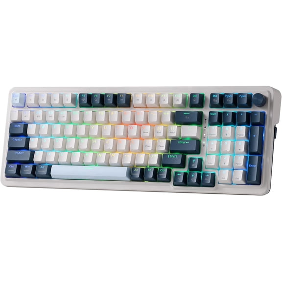 K686 PRO 98 Keys Wireless Gasket RGB Gaming Keyboard, 3-Mode Win/Mac Mechanical Keyboard w/5-Layer Noise Dampening, Dedicated Knob Control & Hot-Swap in Linear Red Switch, Blue Himmel Color