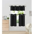 thumbnail image 1 of K7 Black 3-Piece Solid Faux Silk Blackout Grommet Kitchen Window Curtain Set, Two (2) Lined Tiers Panel 28"W x 24"L Each and One (1) Matching Lined Valance 56"W x 14"L, 1 of 1
