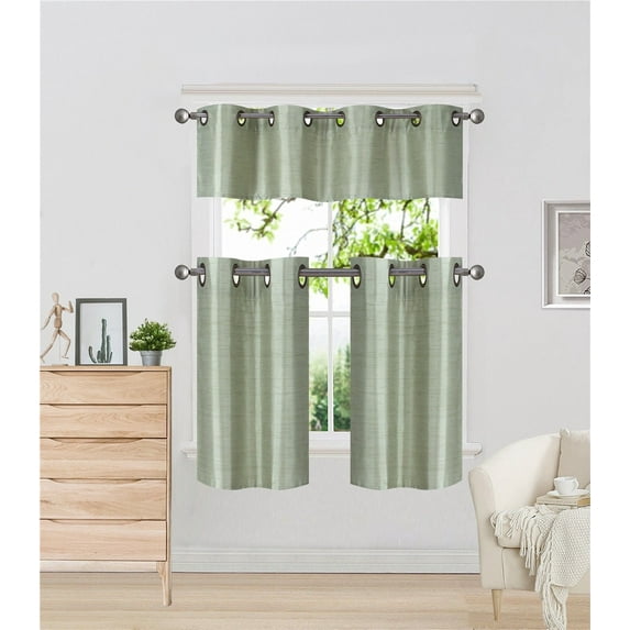 K7 Sage 3-Piece Insulated Blackout Curtain Treatment with Grommets for Small Windows , Set Includes Two (2) Panels 28"W x 24"L Each and One (1) Matching Valance 56"W x 14"L