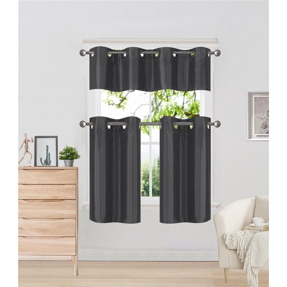 K7 Solid Faux Silk Blackout Kitchen Window Treatment Curtains, 28” x 24” (2 Panels)
