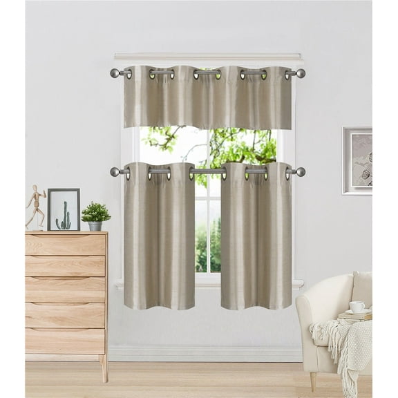 K7 Taupe 3-Piece Insulated Blackout Curtain Treatment with Grommets for Small Windows , Set Includes Two (2) Panels 28"W x 24"L Each and One (1) Matching Valance 56"W x 14"L
